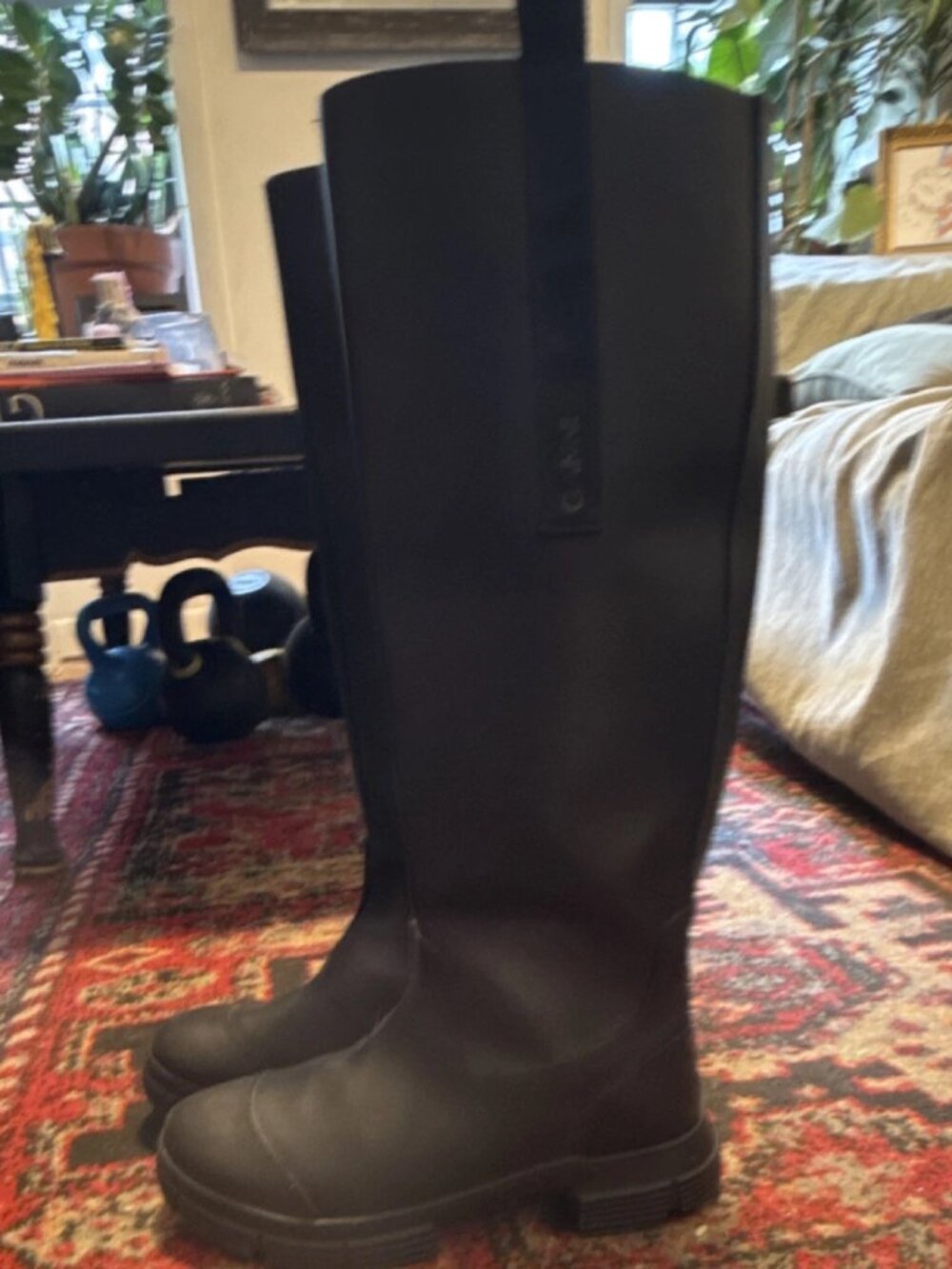 Ganni Black Country Boots Tall Knee-High Rain EU 40 US 9 – 9.5 Recycled Rubber